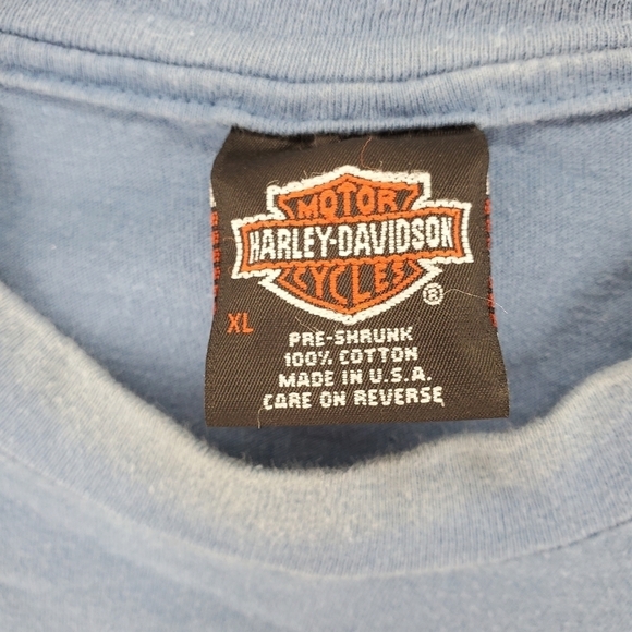 Vtg Harley Davidson Blue T-Shirt Single Stitch Men XL USA Flag Burt’s Cycle Cntr - Picture 2 of 16